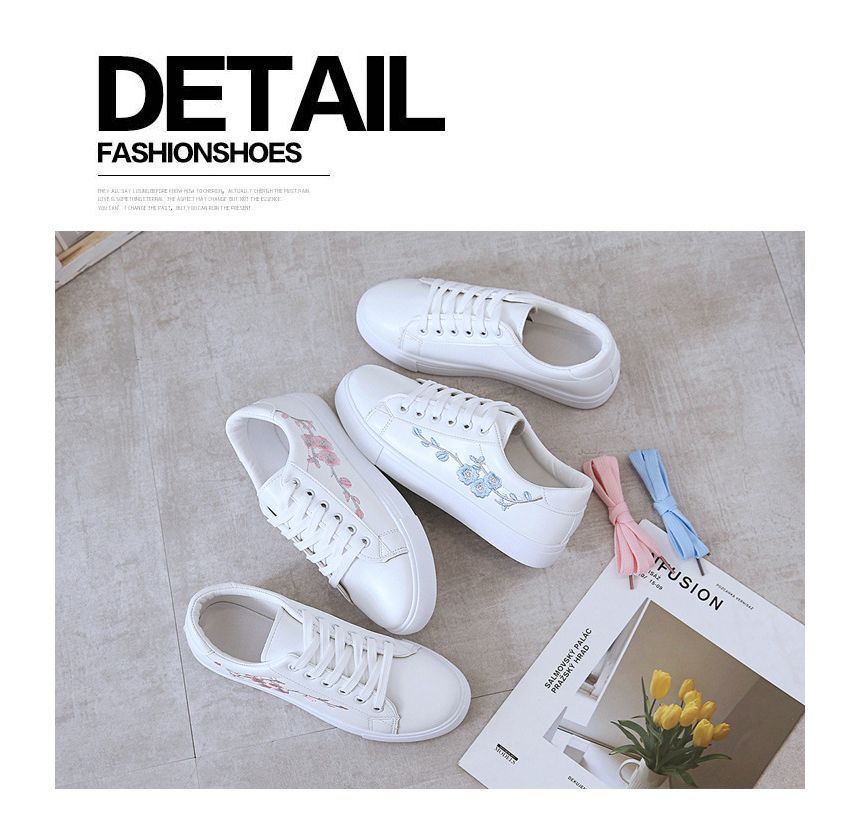 Floral Lace-Up Embroidered Sneakers