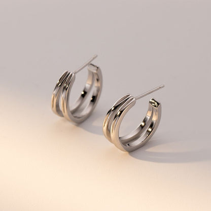 Layered Sterling Silver Hoop Earring