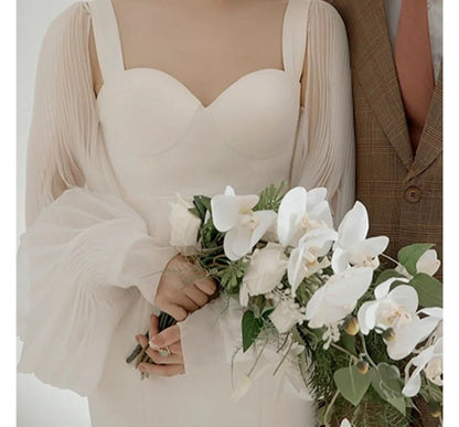 Long-Sleeve Sweetheart Neckline Plain Sheath Wedding Gown