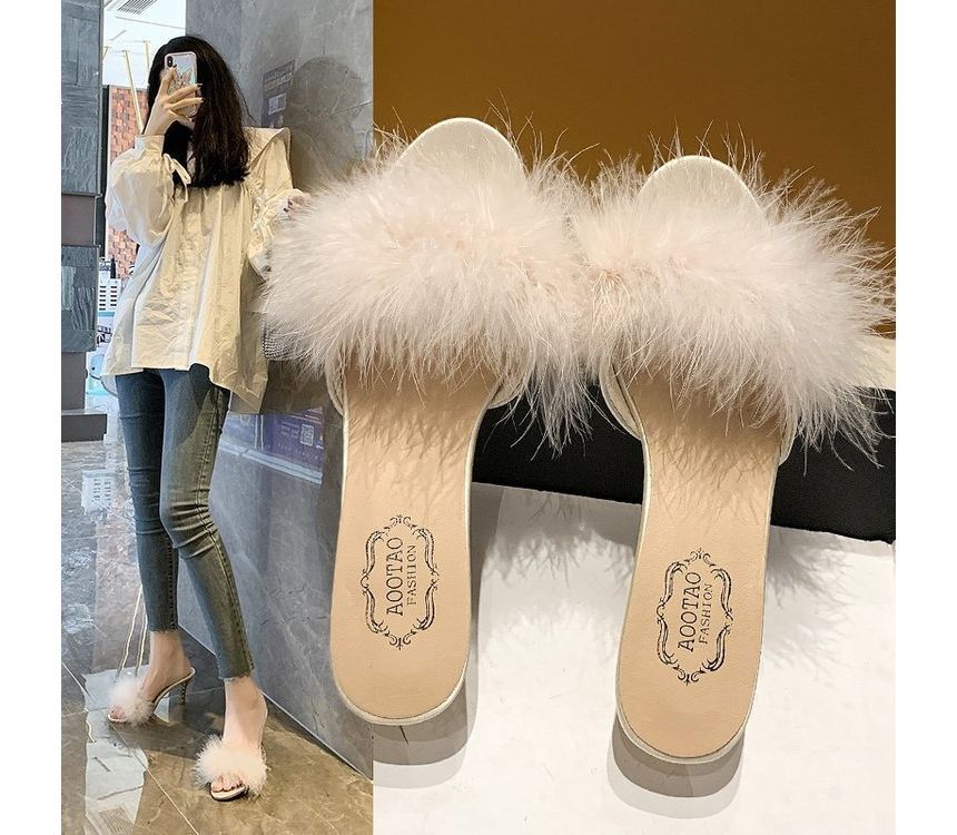 Sandals Heel Feather Slide High