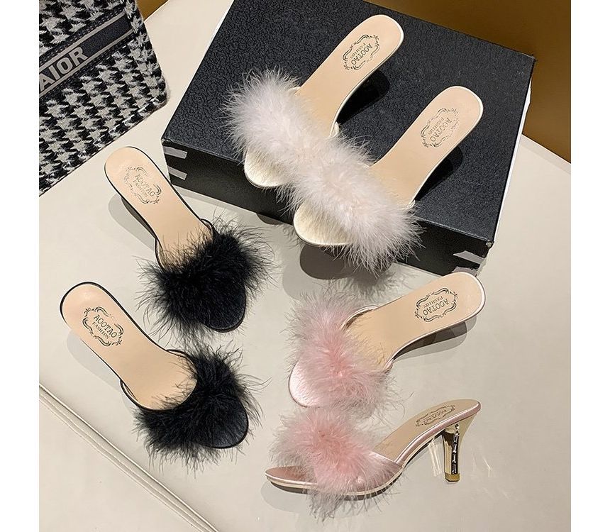 Sandals Heel Feather Slide High