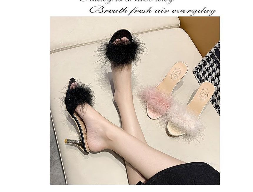 Sandals Heel Feather Slide High