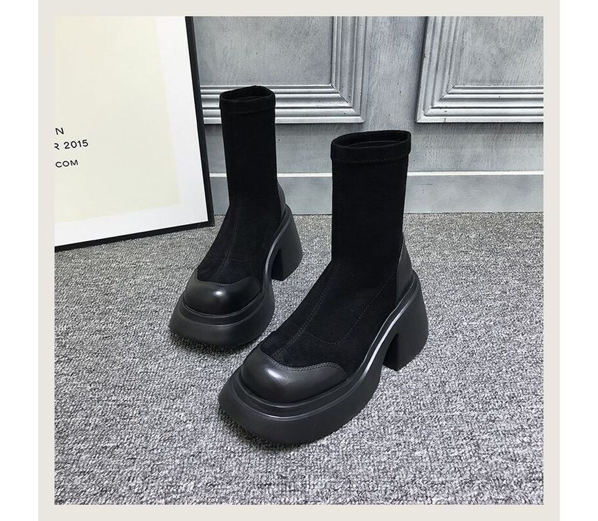 Platform Heel Block Boots Short