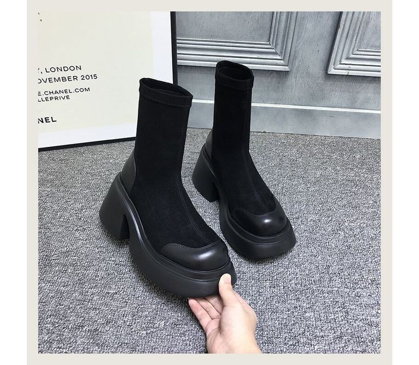 Platform Heel Block Boots Short