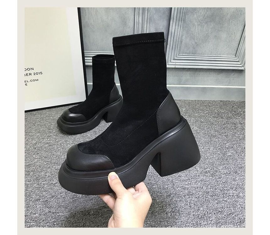 Platform Heel Block Boots Short