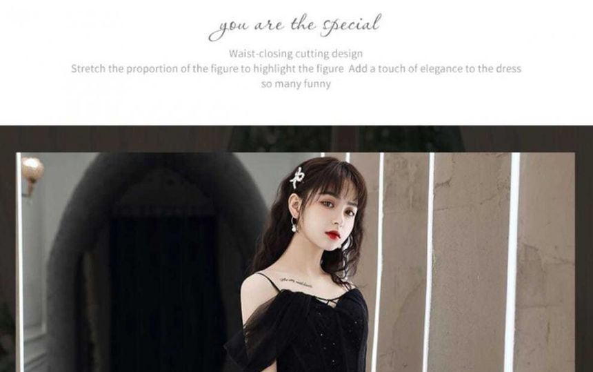 Strap Panel Plain A-Line Evening Gown Spaghetti Mesh