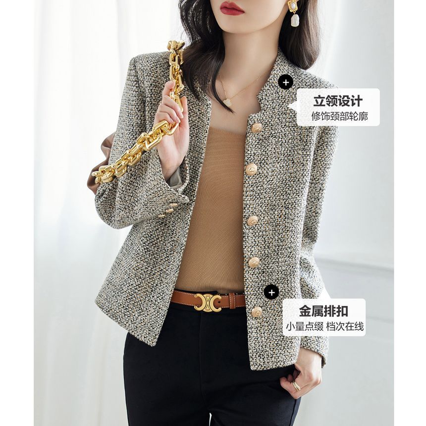 Notch Neck Tweed Button Jacket