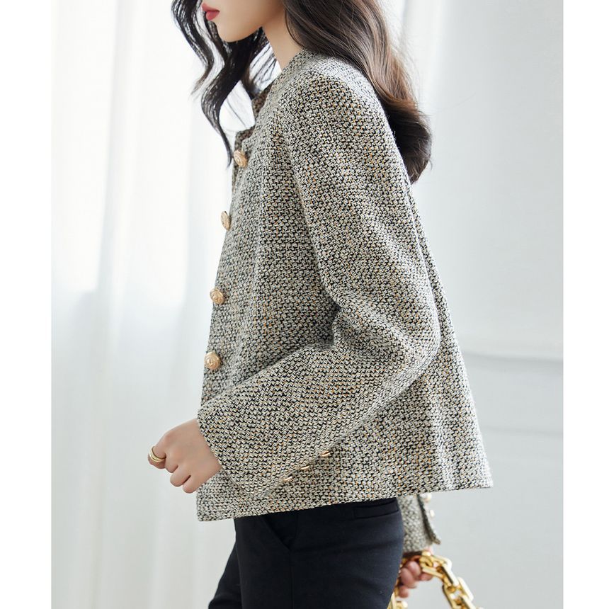 Notch Neck Tweed Button Jacket
