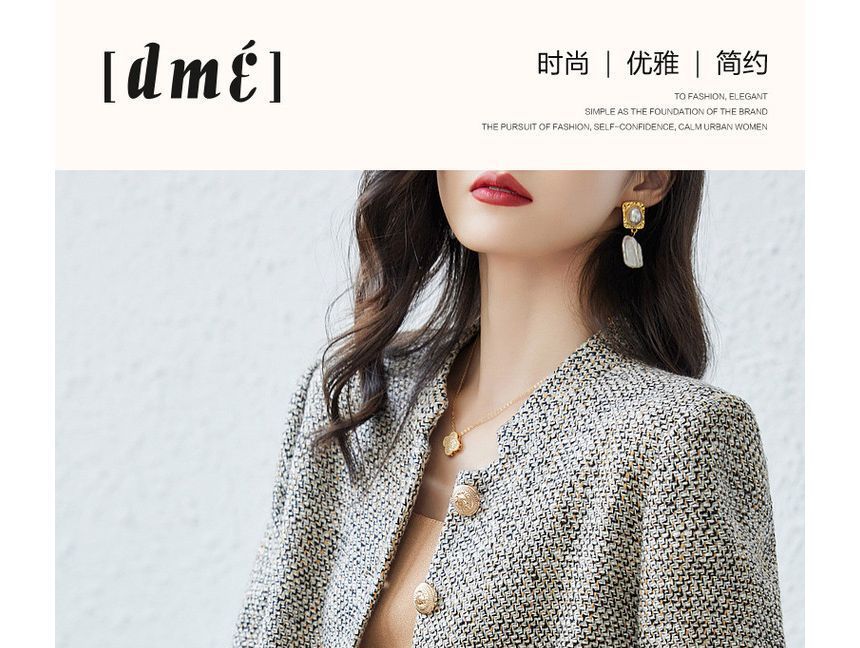 Notch Neck Tweed Button Jacket