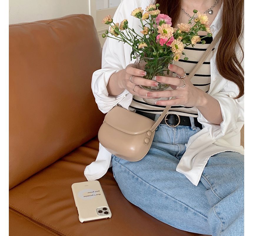 Leather Crossbody Buckled Faux Bag Flap