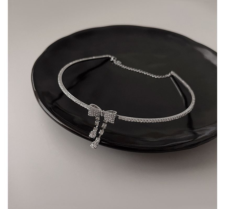 Bow Rhinestone Alloy Choker