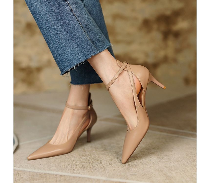 Plain Heel Stiletto Strap Sandals Ankle