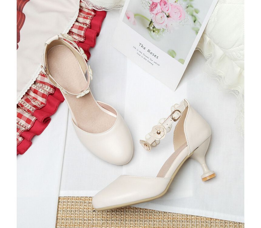 Sandals Flower Accent Heel Kitten D'Orsay