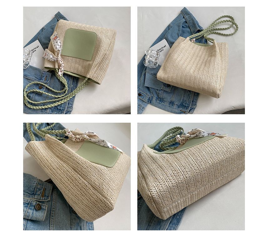 Straw Two Tone Tote Bag