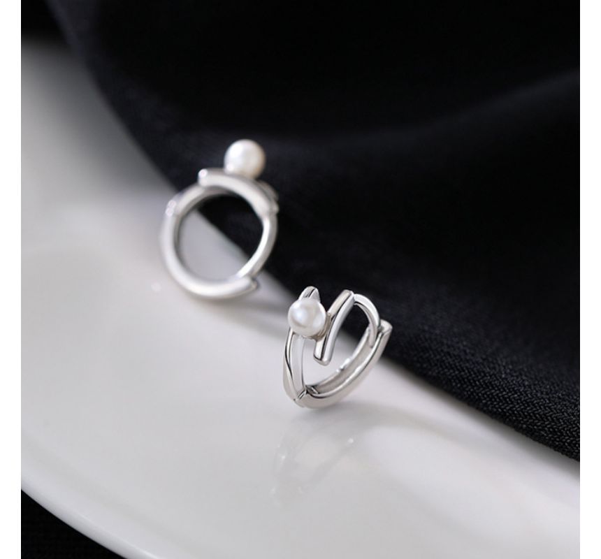 Faux Pearl Layered Sterling Silver Hoop Earring