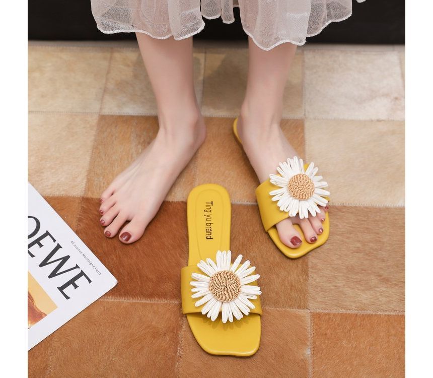 Flower Applique Slide Sandals