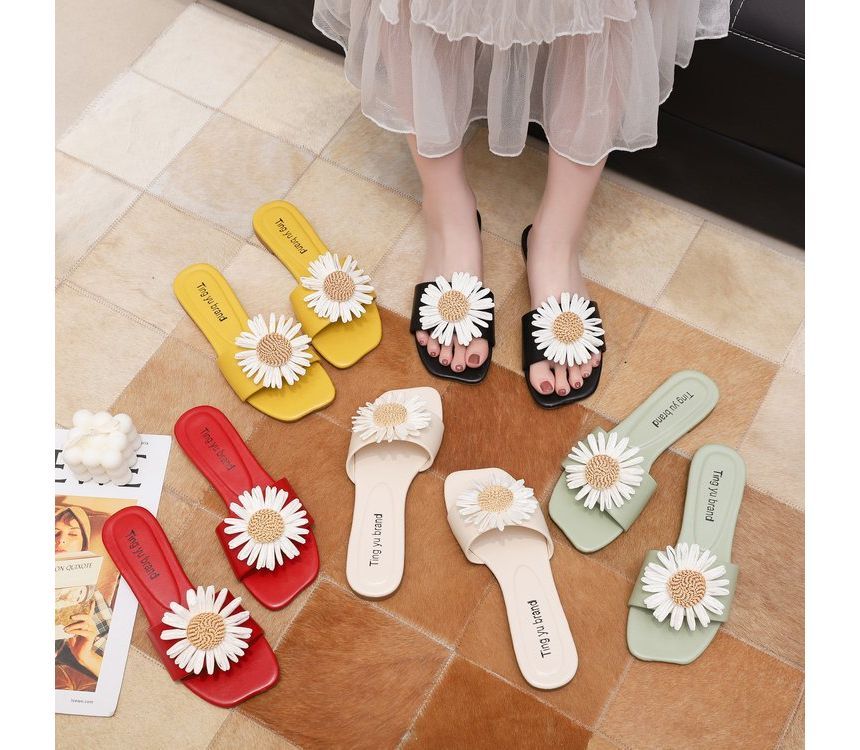 Flower Applique Slide Sandals