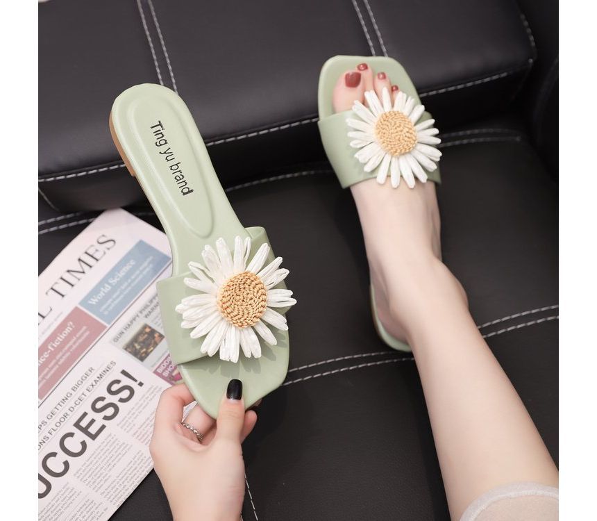 Flower Applique Slide Sandals