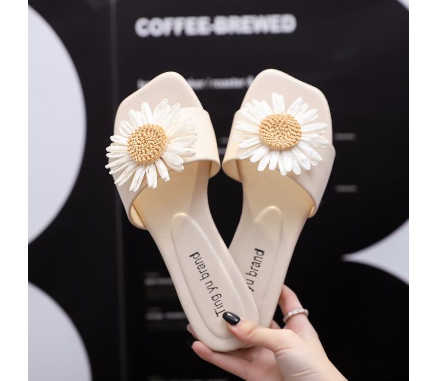 Flower Applique Slide Sandals