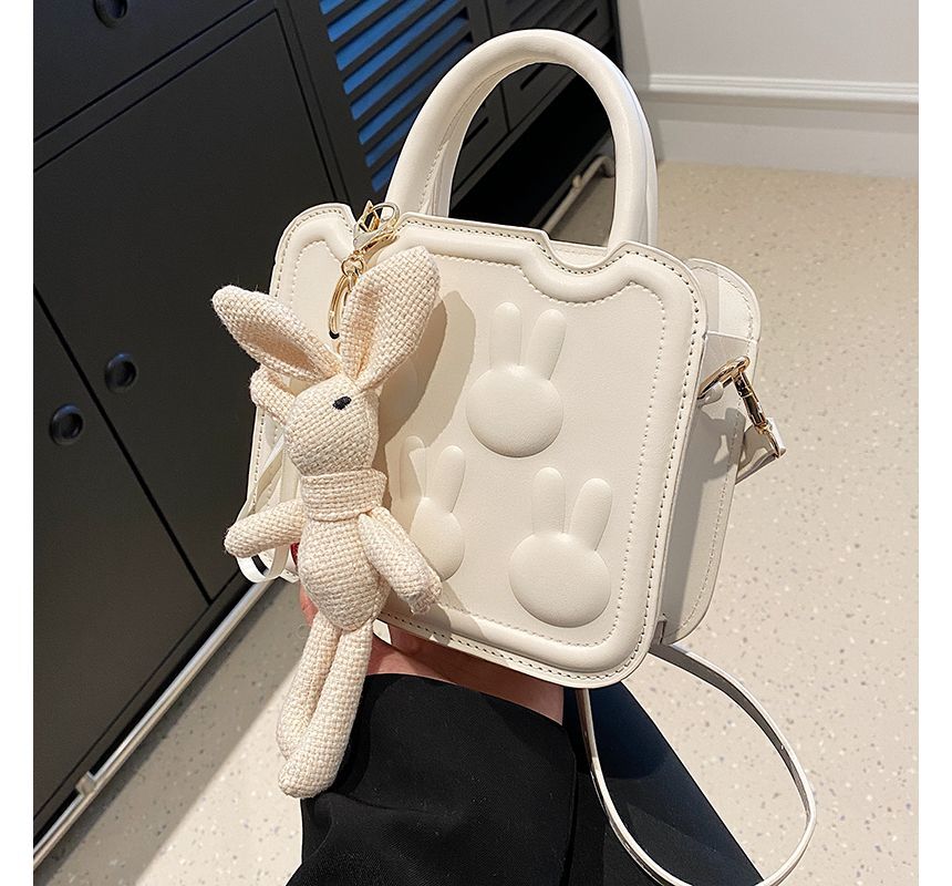 Crossbody Leather Handle Top Rabbit Faux Bag