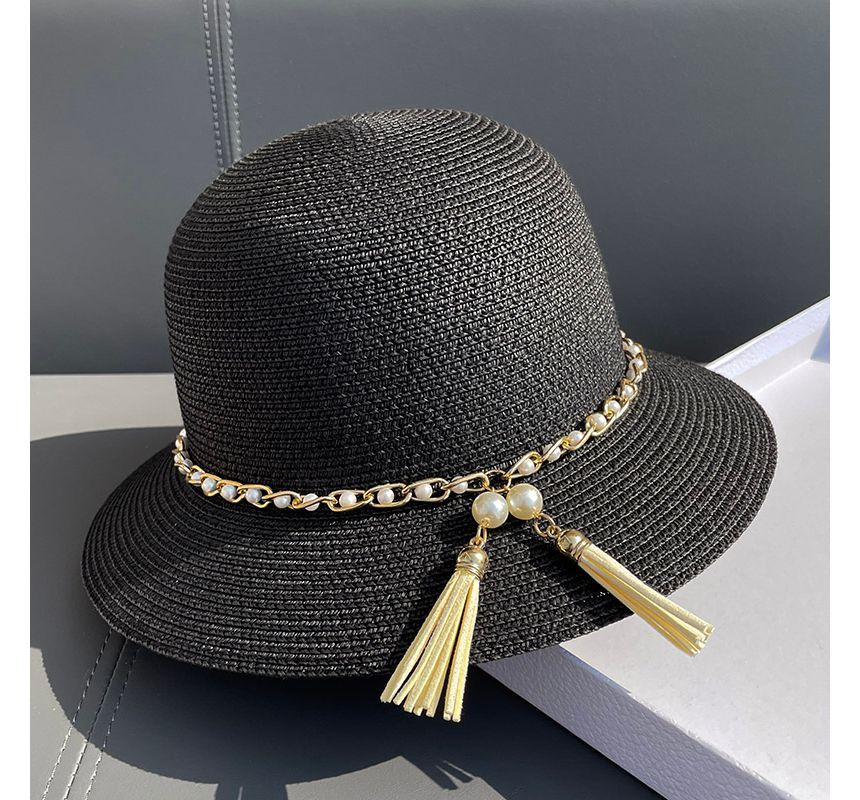 Faux Bucket Pearl Hat Straw