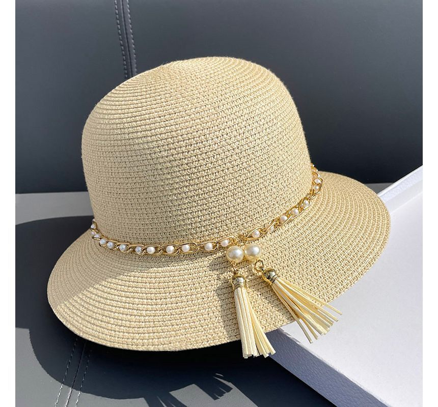 Faux Bucket Pearl Hat Straw