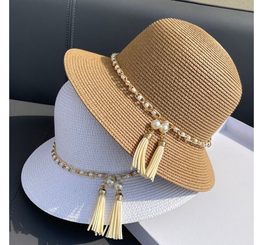 Faux Bucket Pearl Hat Straw