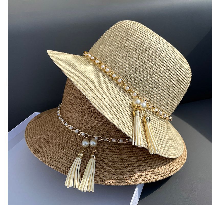 Faux Bucket Pearl Hat Straw