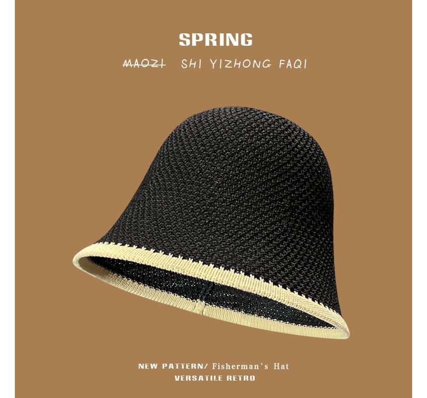 Knit Trim Bucket Contrast Plain Hat
