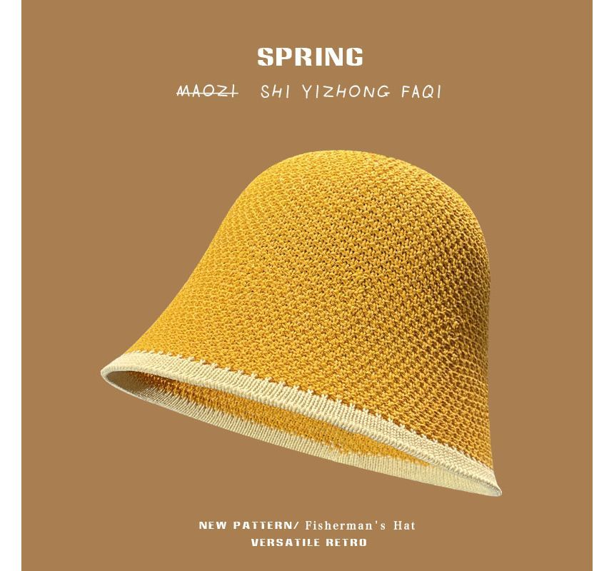 Knit Trim Bucket Contrast Plain Hat