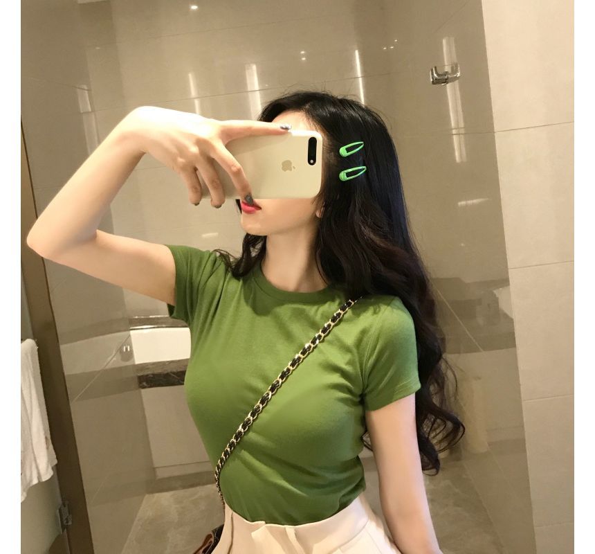 Short-Sleeve Neck Crew Tee Plain
