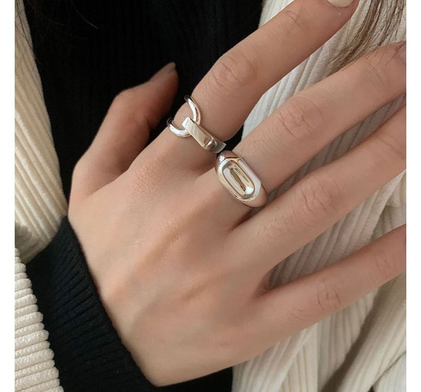 Polished / Asymmetrical Layered Alloy Open Ring