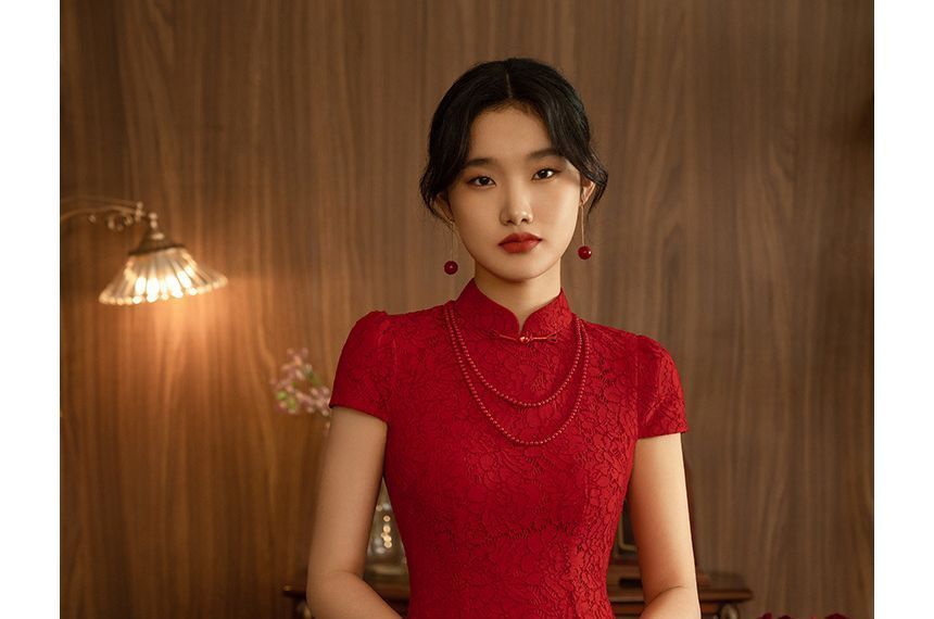 Short-Sleeve Midi Dress Frog Buttoned Plain Sheath