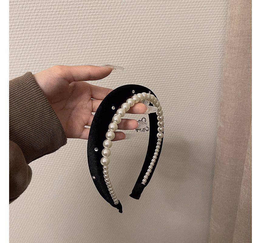 Velvet Headband Faux Pearl