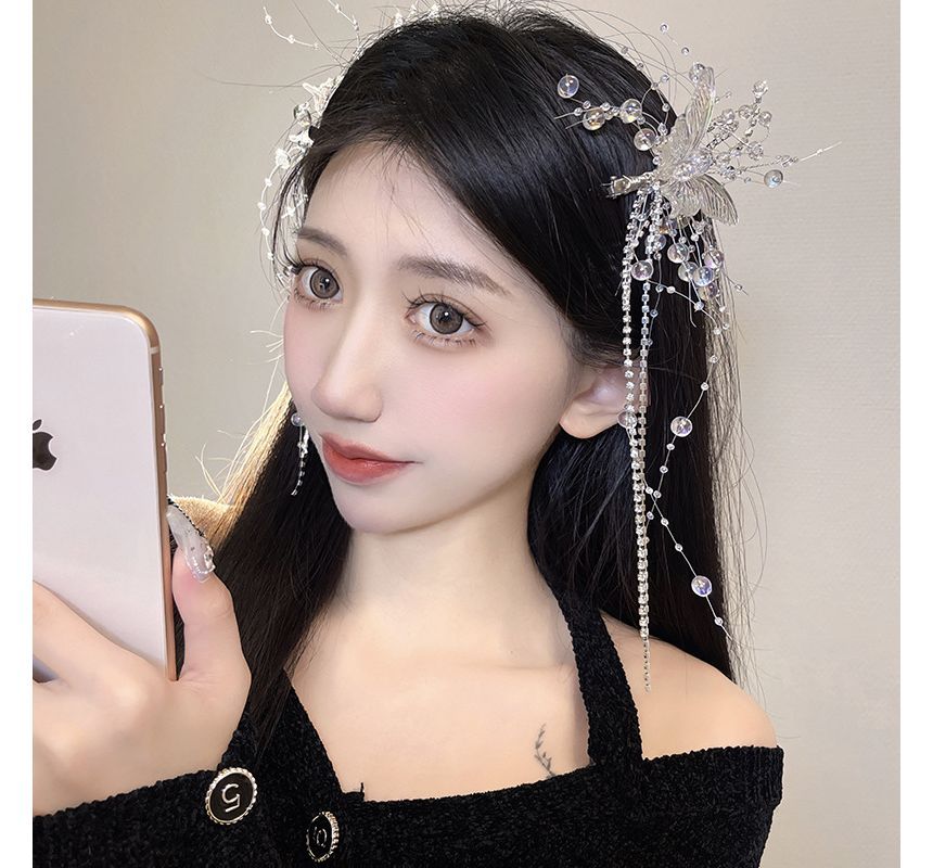 Butterfly Faux Pearl Hair Clip Fringed