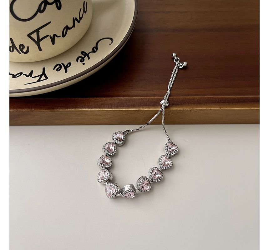 Rhinestone Alloy Bracelet Heart