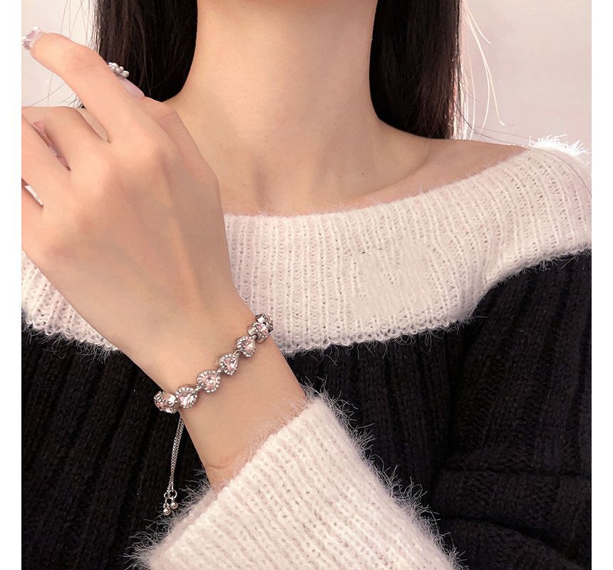 Rhinestone Alloy Bracelet Heart