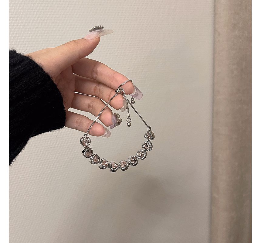Rhinestone Alloy Bracelet Heart