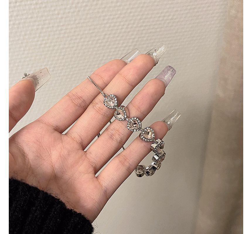 Rhinestone Alloy Bracelet Heart