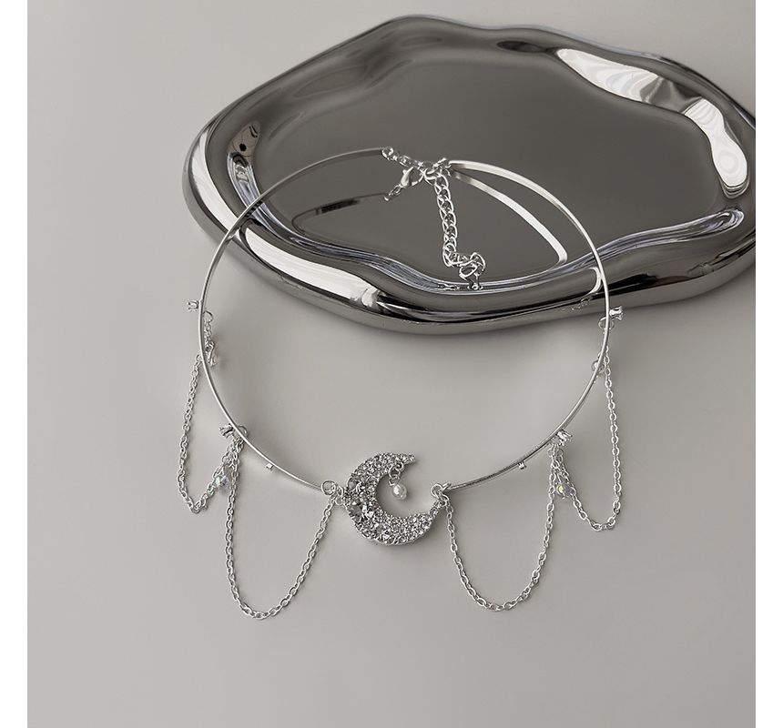 Alloy Star / Fringed Moon Choker Earring