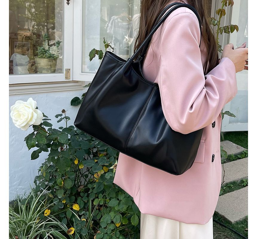 Leather Tote Plain Faux Shoulder
