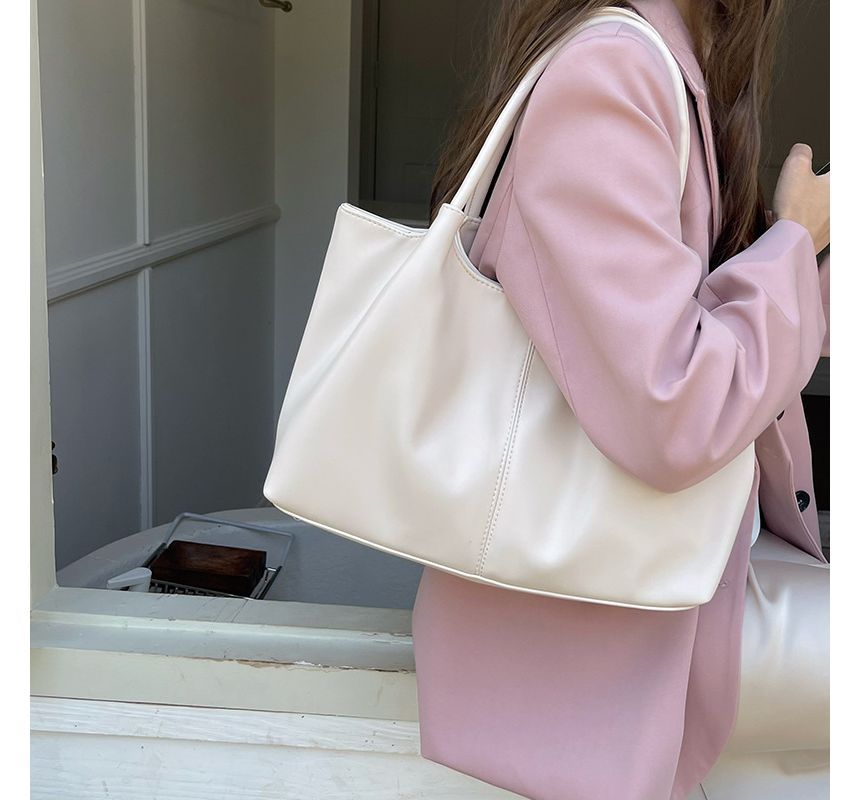 Leather Tote Plain Faux Shoulder