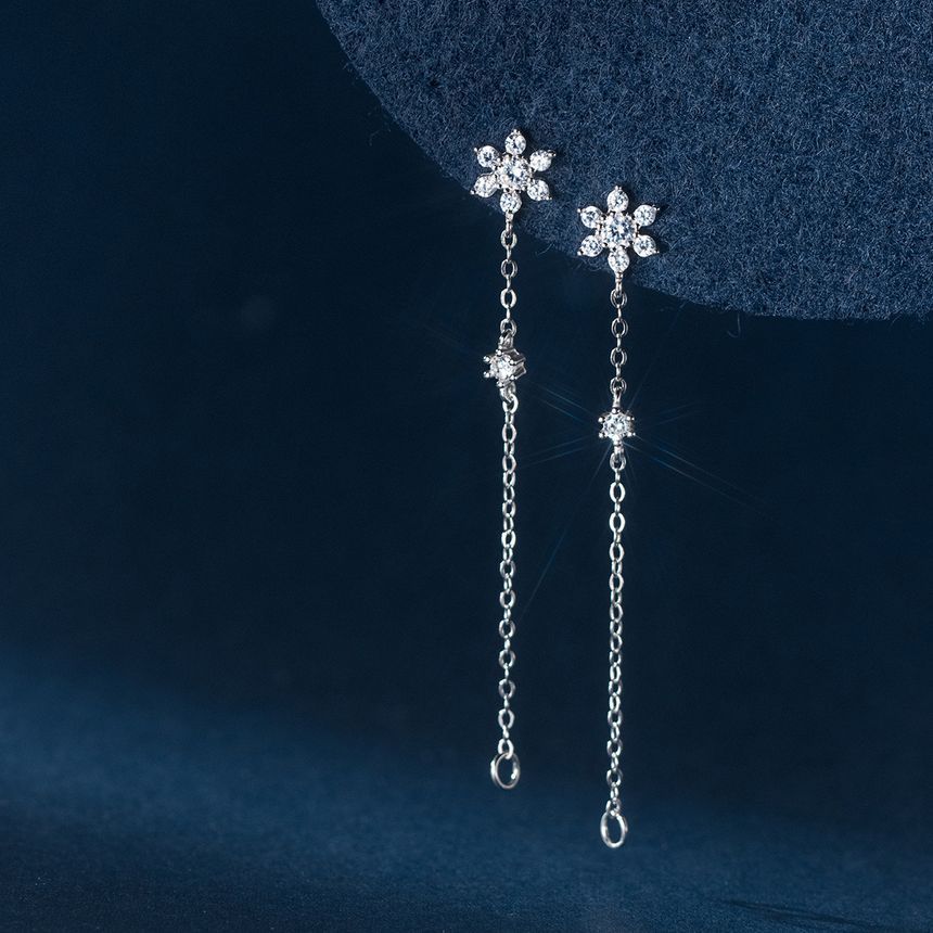 Floral Rhinestone Sterling Silver Dangle Earring