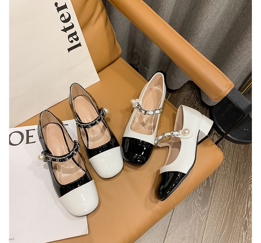 Jane Heel Two-Tone Block Pumps Mary