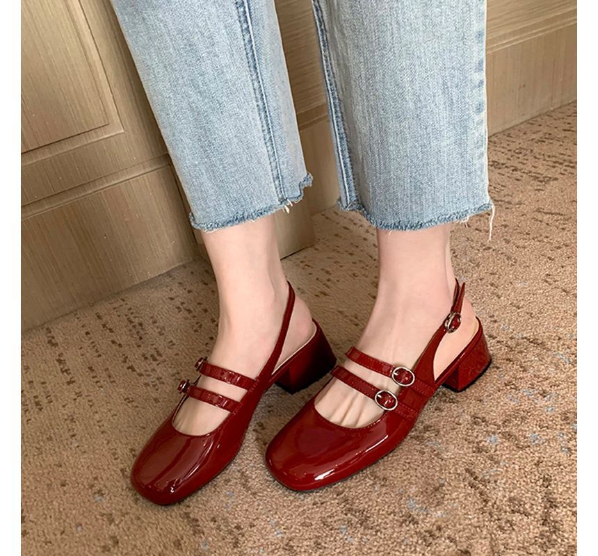 Sandals Slingback Plain Heel Chunky