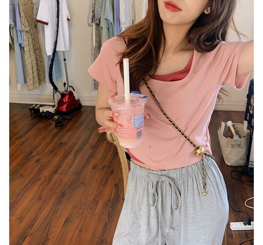 Scoop Two Piece Neck Mock Short-Sleeve Tee
