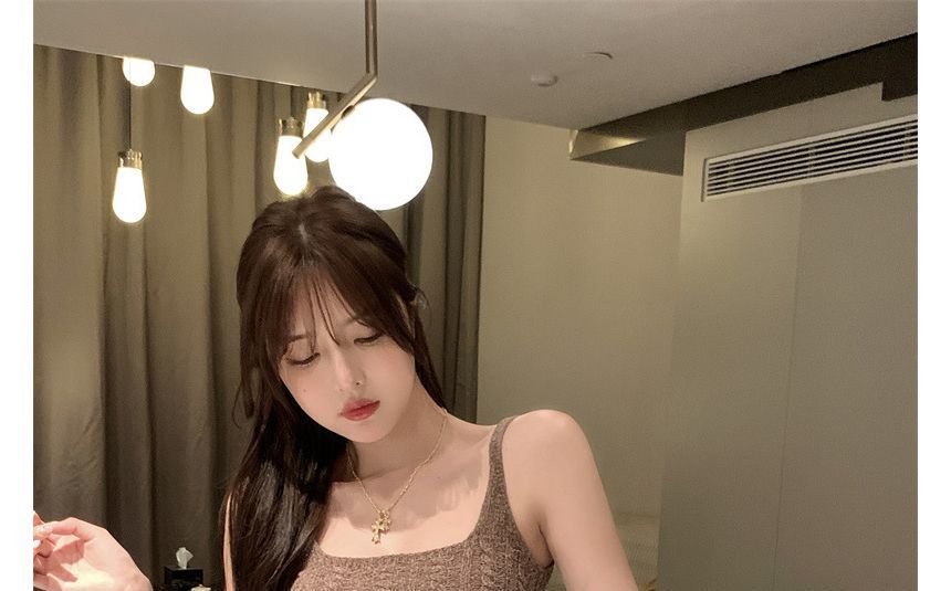 Mini Dress Spaghetti Slim-Fit Knit Strap