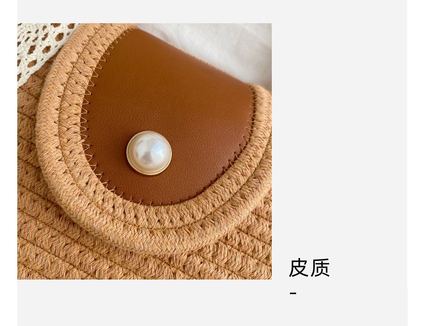 Faux Pearl Buttoned Woven Tote Bag