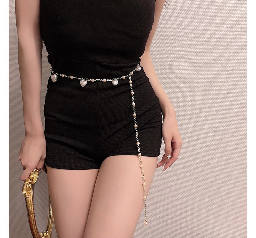 Waist Alloy Belt Chain Faux Heart Pearl