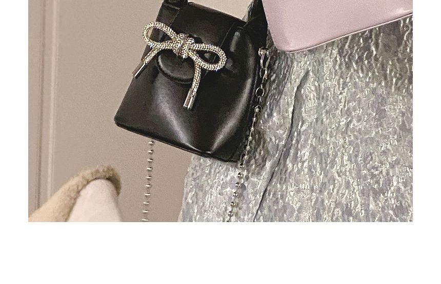 Faux Leather Plain Bow Hand  Bag